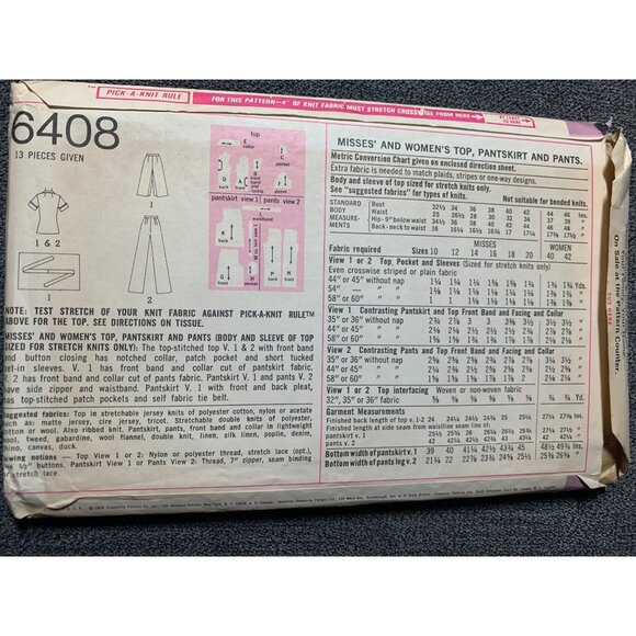 Simplicity Misses Shirt skirt Pants Sewing Pattern sz 14 6408 - uncut - Picture 5 of 10